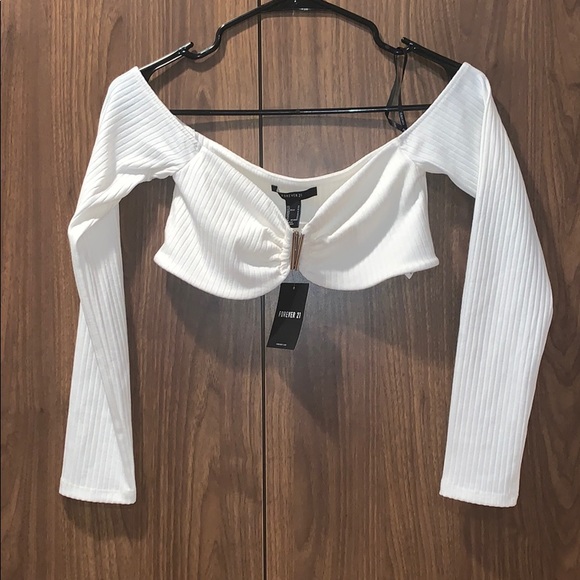 Tops - Forever 21 White Off Shoulder Clasp Crop Top NWT